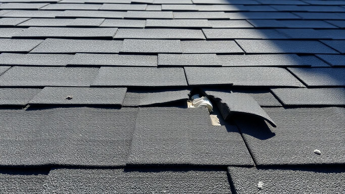 Weathered roof shingles showing cracks and curling texture.