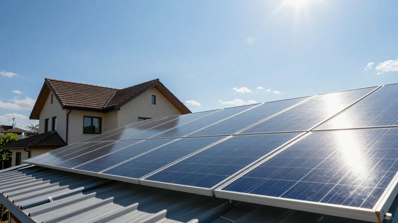 Panneaux solaires sur un toit ensoleillé.