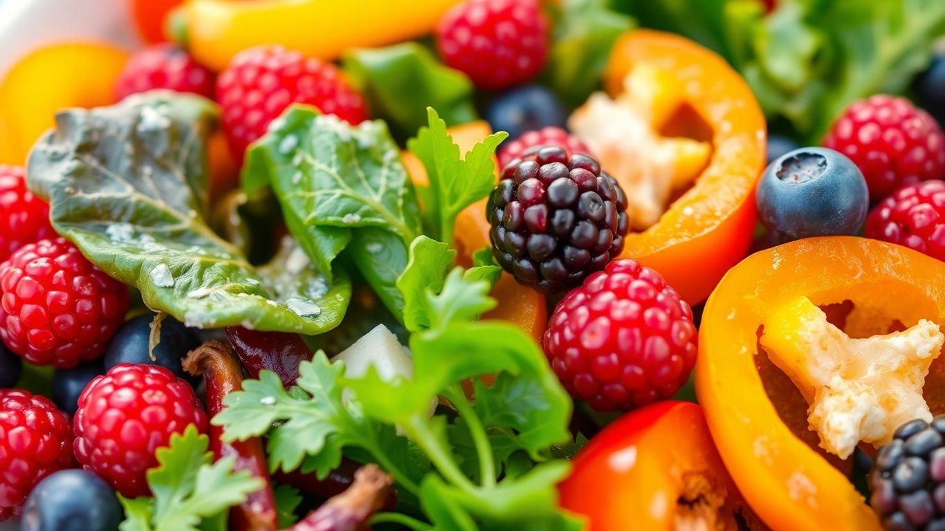 Colorful plate of fresh vegetables and berries