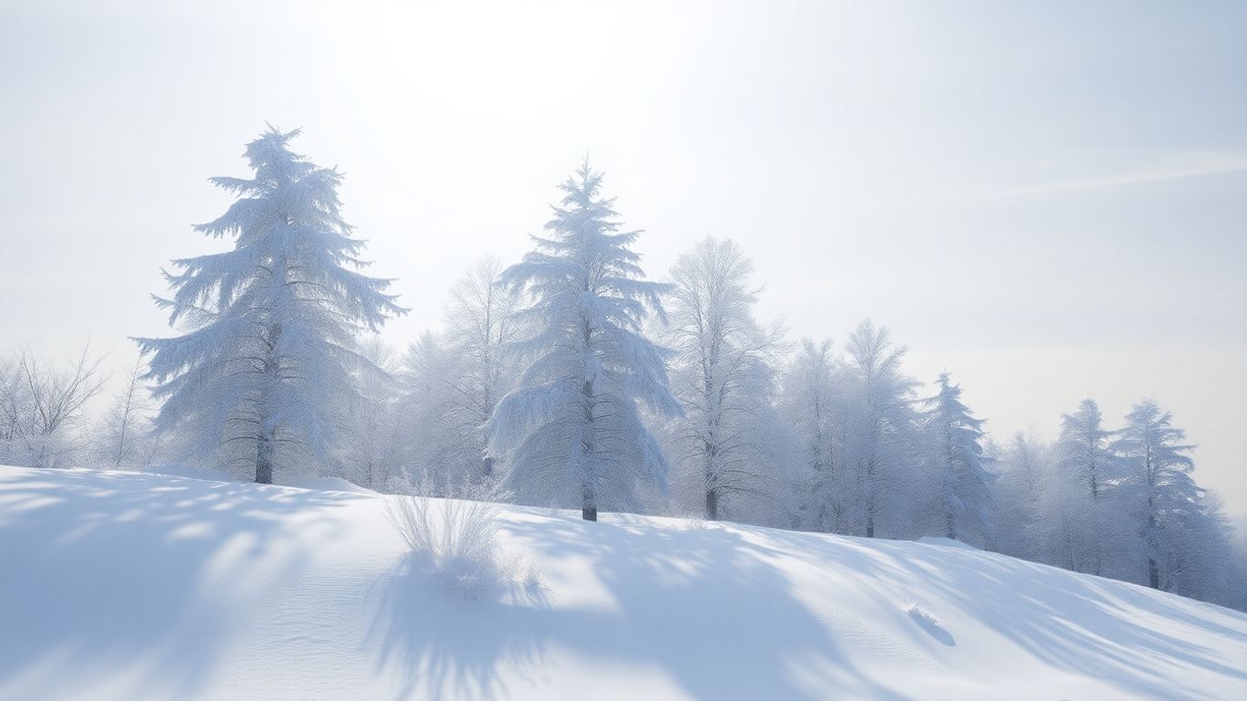 Zimowy krajobraz ze śniegiem i słońcem.