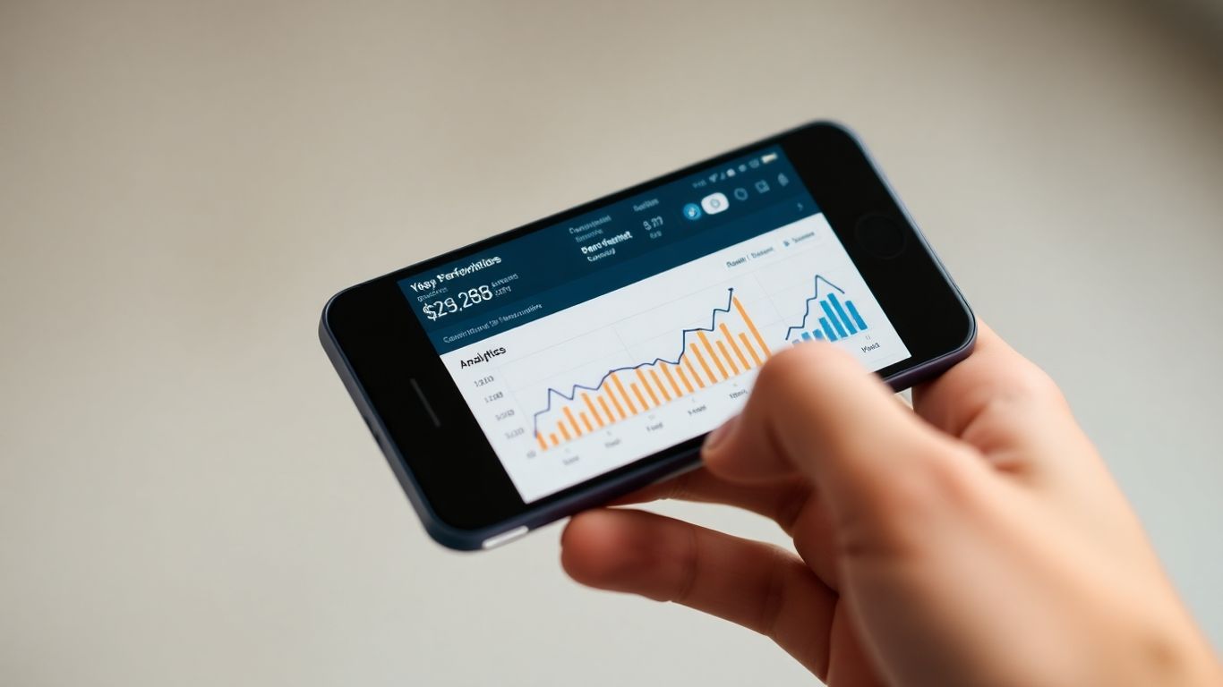 Website analytics dashboard on a smartphone screen.