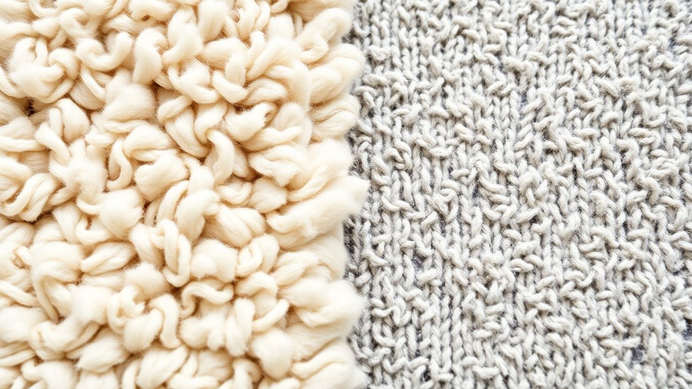 Wool and synthetic rugs side-by-side texture comparison.
