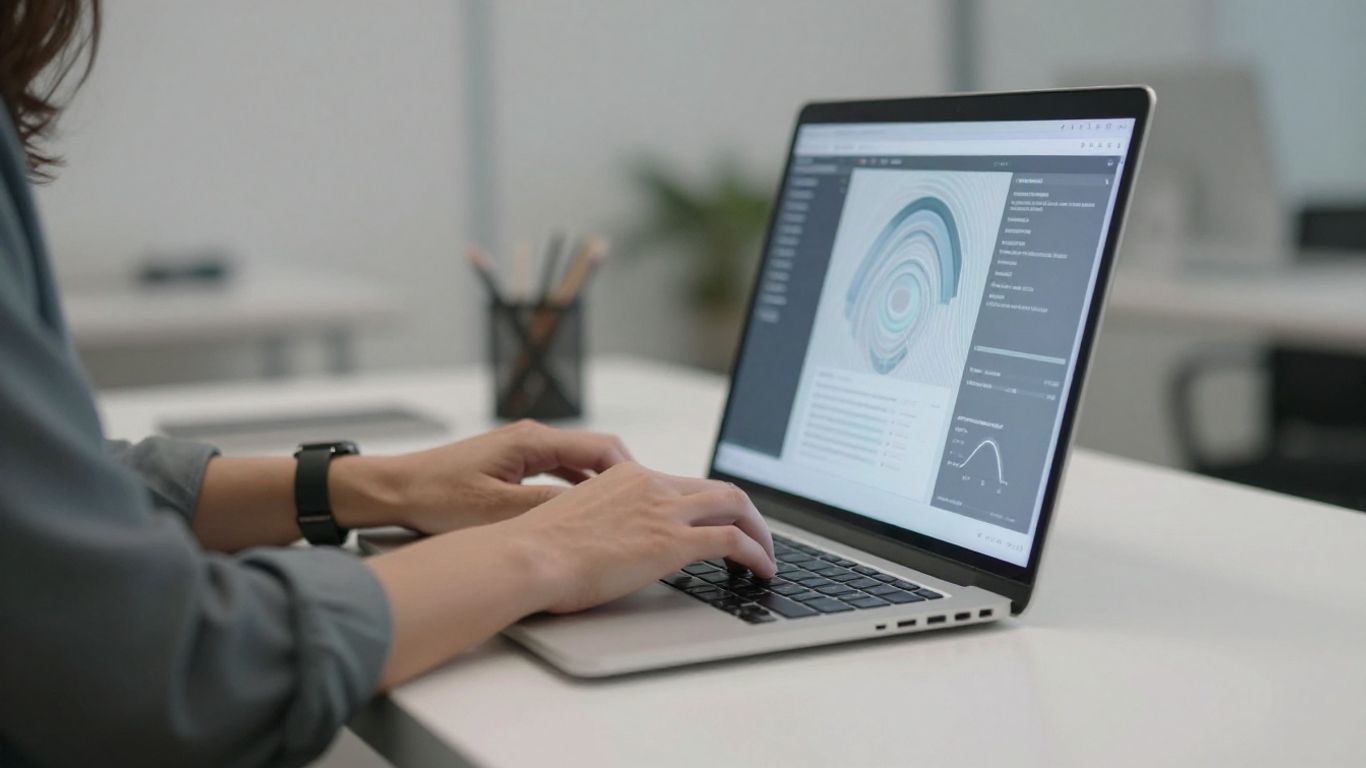 Designer working on a laptop, planning a web design quote.