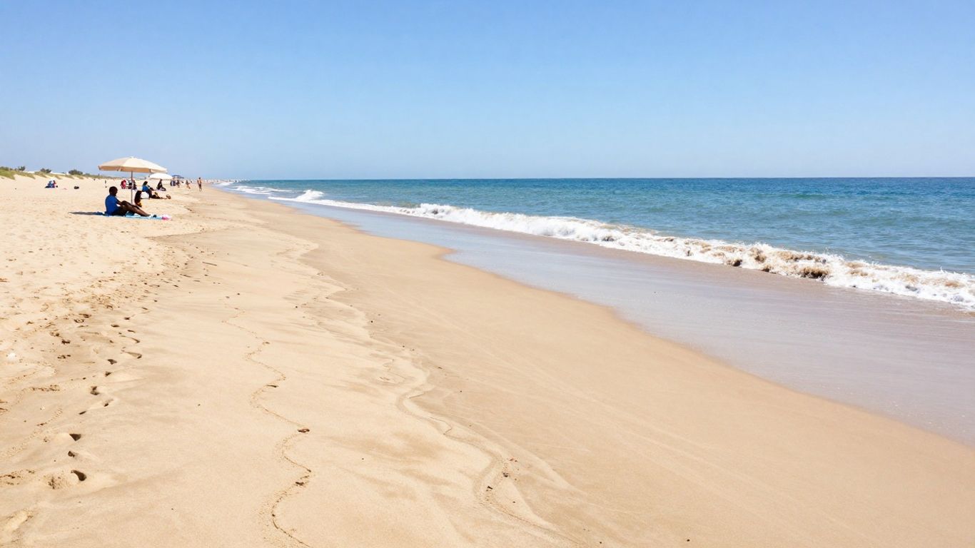 Zonnig strand van Oostende met zee en zand.