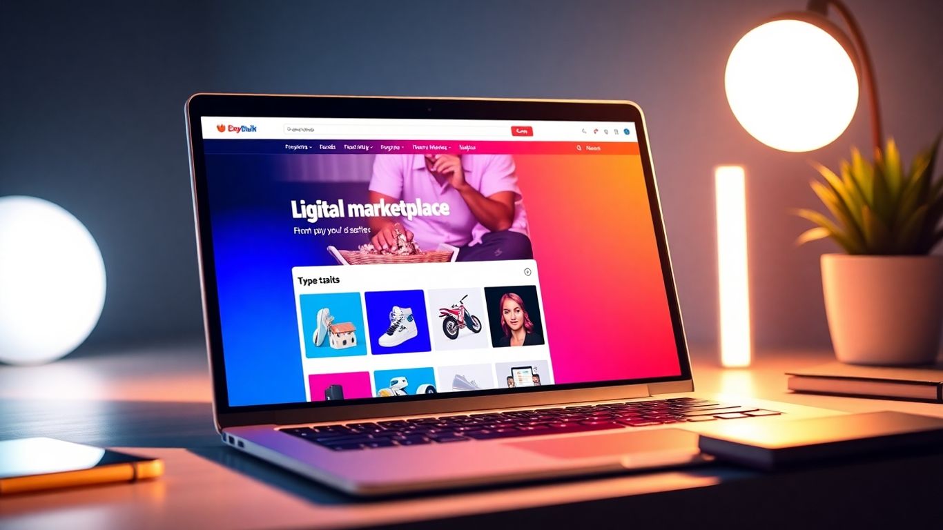 Modern marketplace website on a laptop screen.