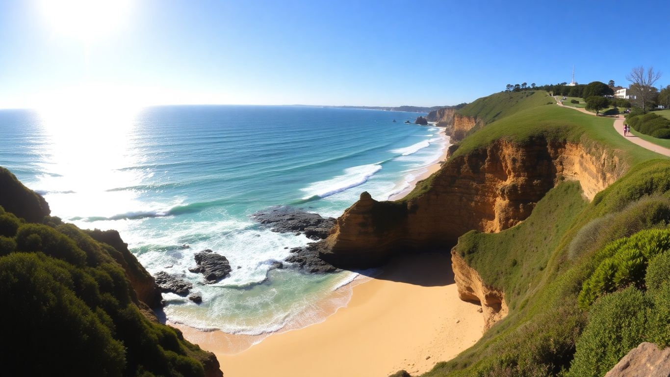 Tamarama Beach, Sydney, with waves and coastal walk.
