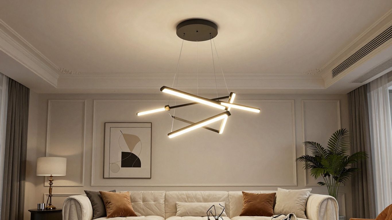 Stylish ceiling light illuminating a modern living room.