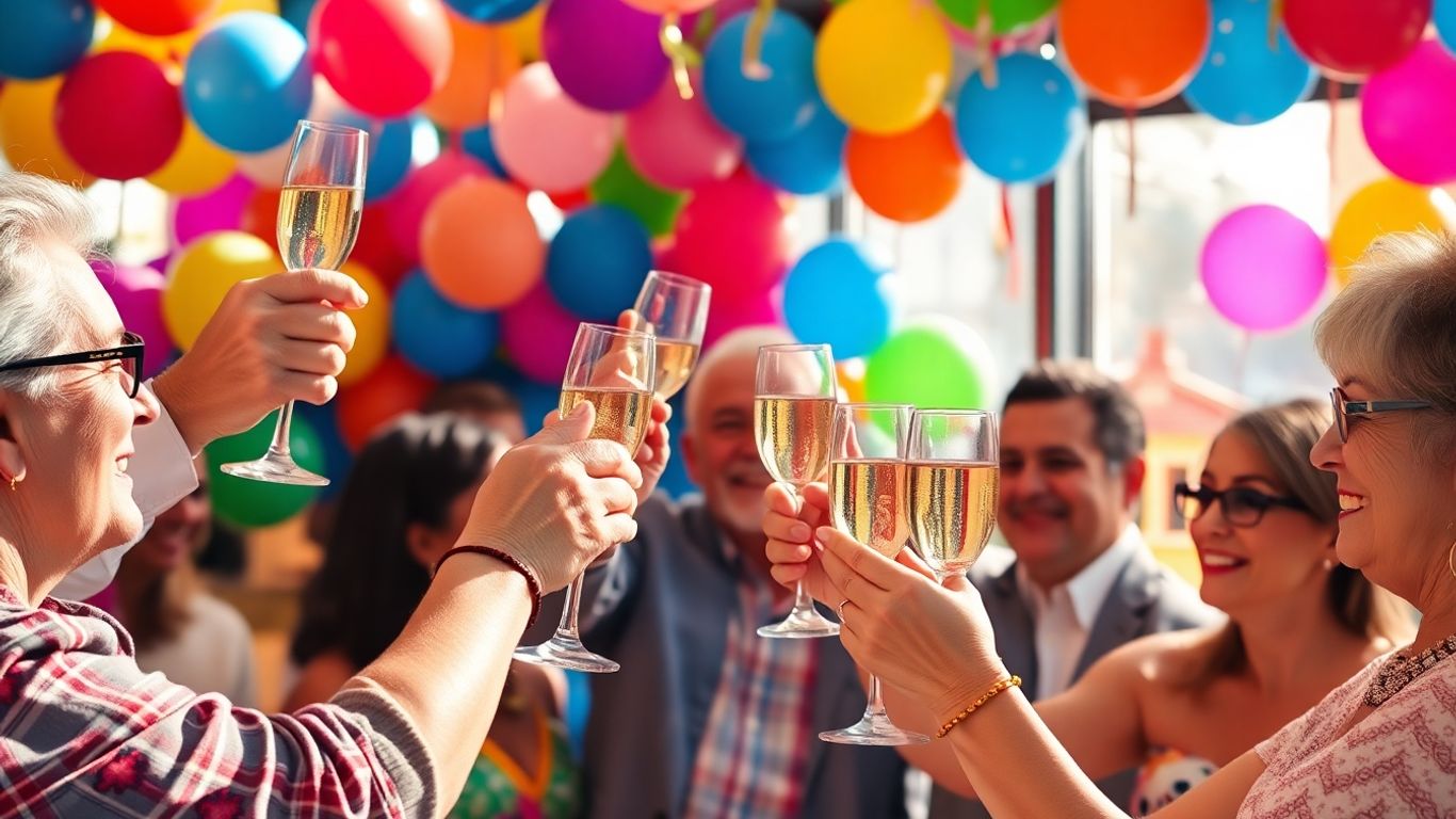 Guests toasting with champagne at a stylish retirement party.