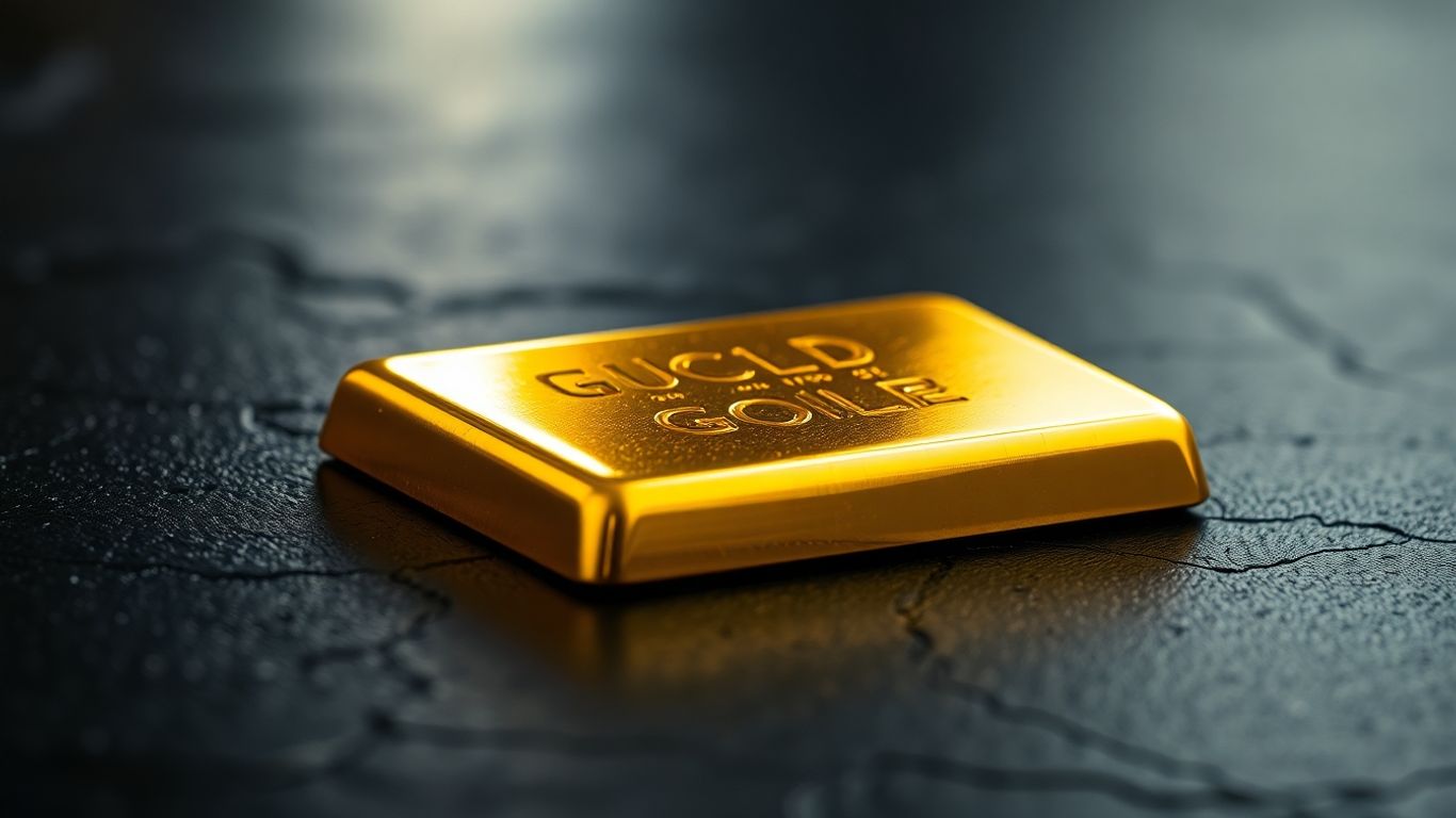 Lingote de oro brillante sobre superficie oscura