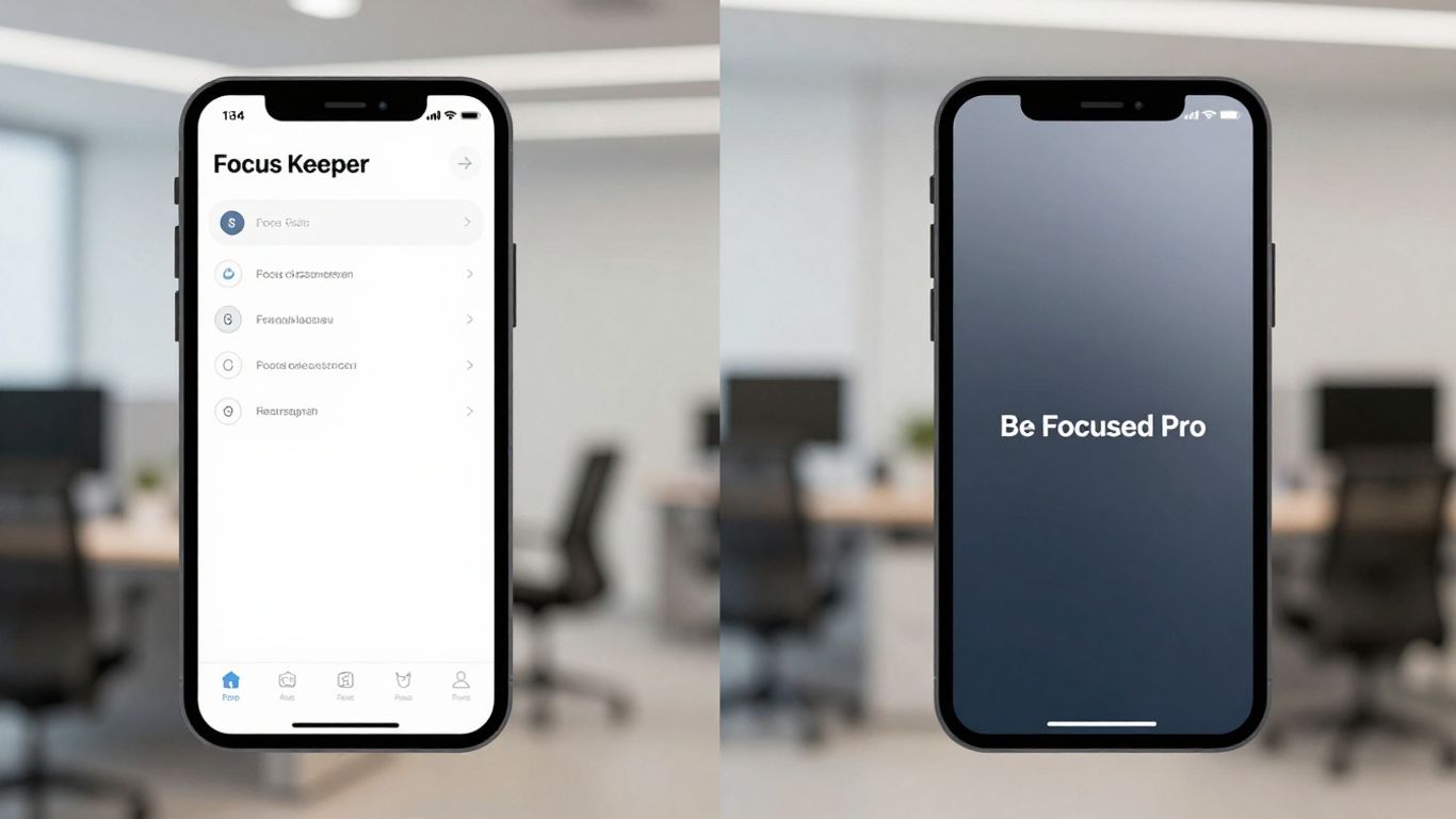 Focus Keeper and Be Focused Pro apps on smartphones.