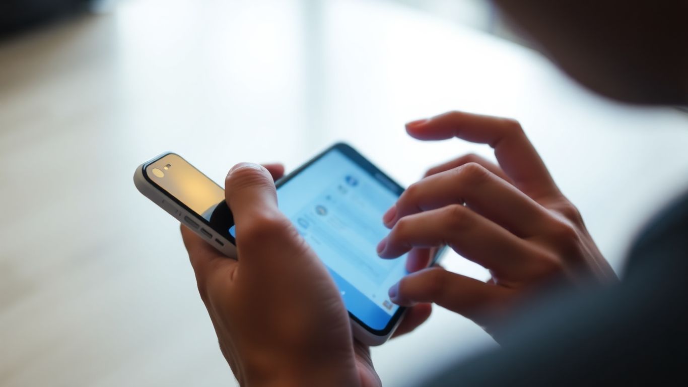 Personne interagissant avec un smartphone et des commentaires.