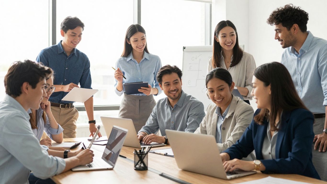 Mensen die samenwerken in een modern kantoor.