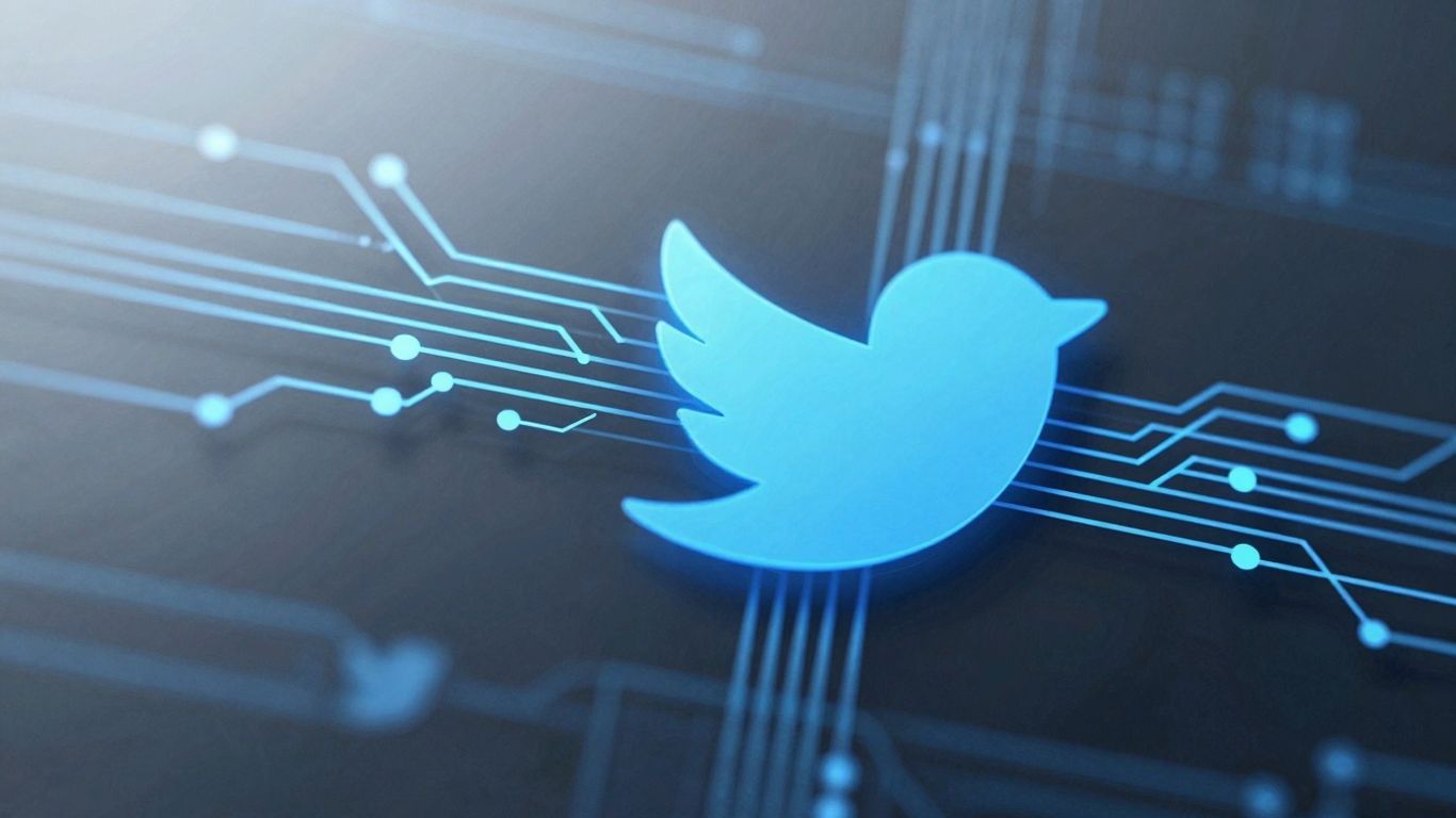 Twitter bird icon with digital circuits, advanced technology theme.
