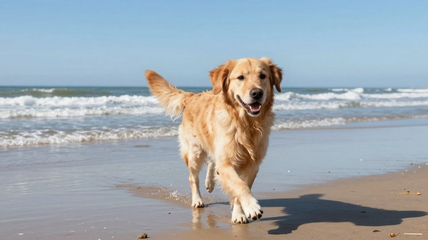 Dog running on beach at Hoek van Holland
