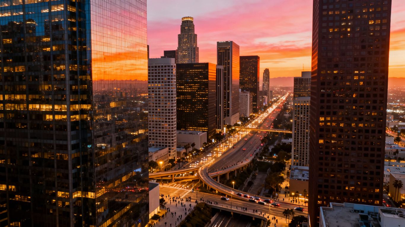 Los Angeles cityscape at dusk, symbolizing growth and connectivity.