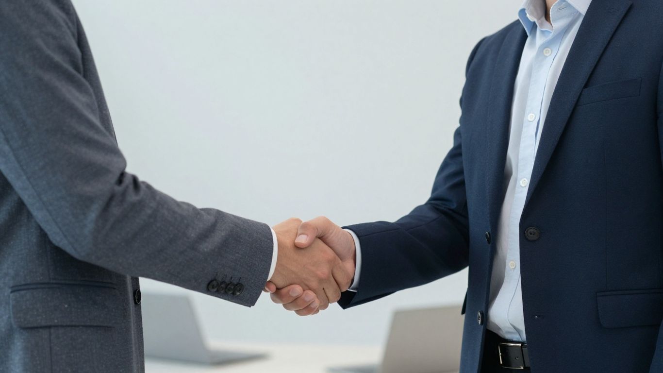 Zwei Personen schütteln sich die Hände in einem Büro.