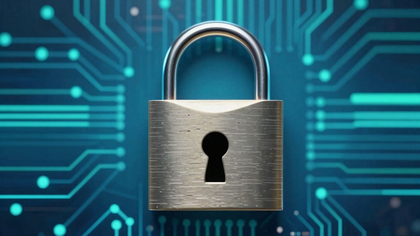 Digital padlock on circuit board background