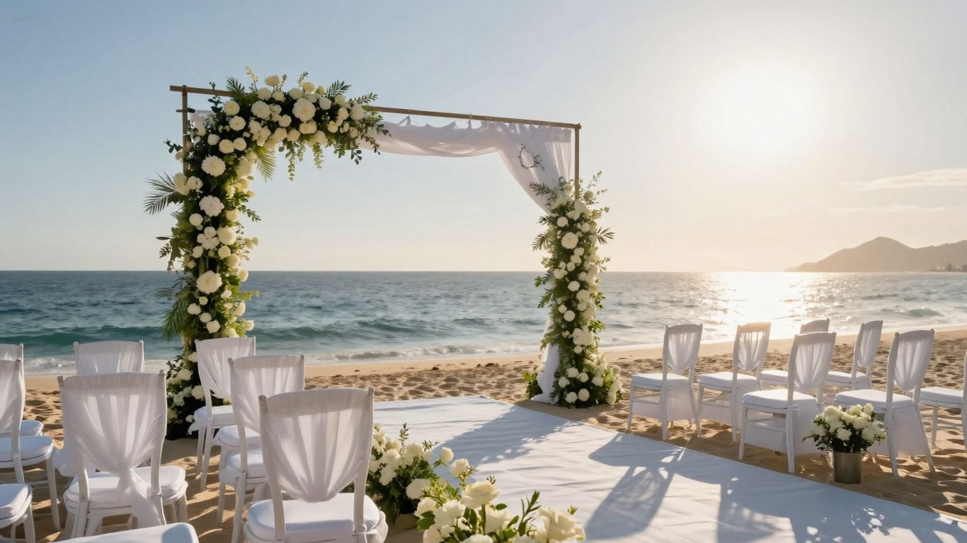 Grand Fiesta Americana Los Cabos wedding ceremony setup overlooking the ocean.