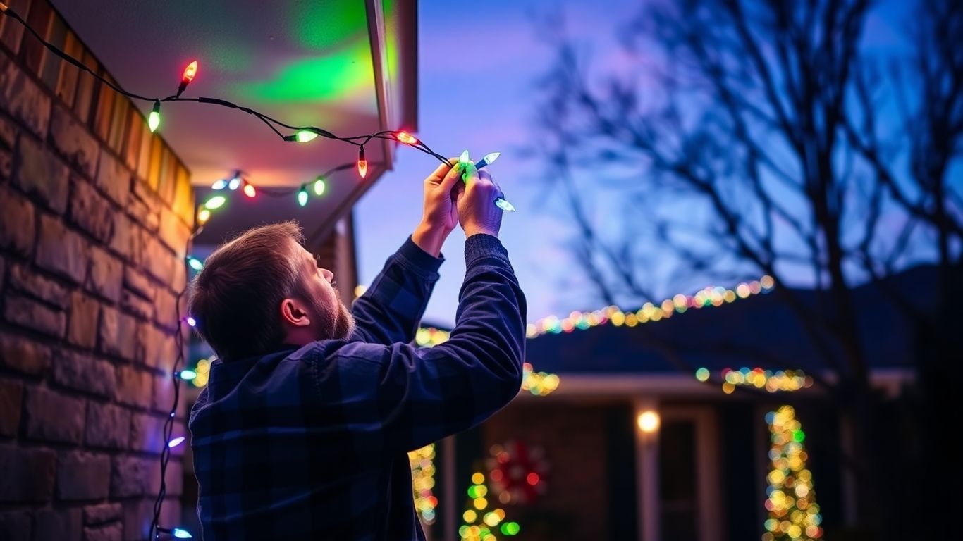 Christmas lights installation on a house in Dardenne Prairie.