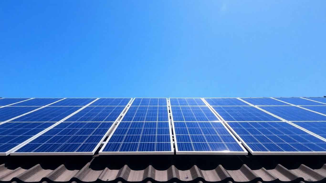 Panneaux solaires sur un toit sous le soleil.
