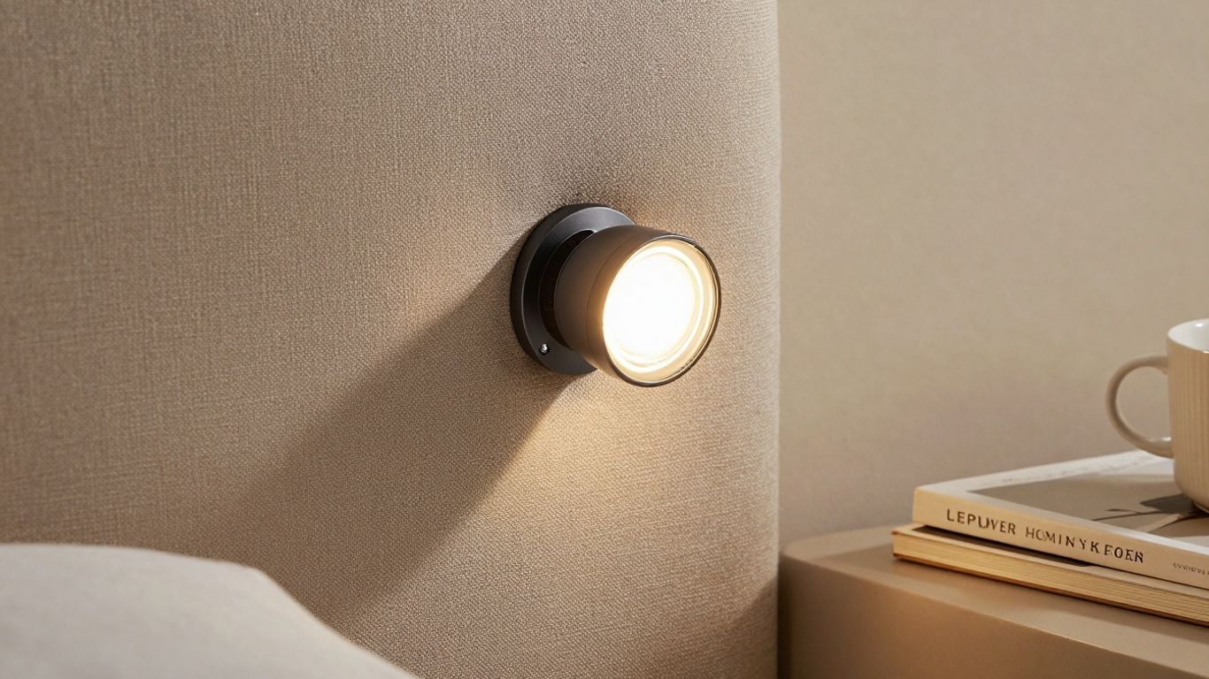LEPOWER clip-on reading light attached to a bed headboard.