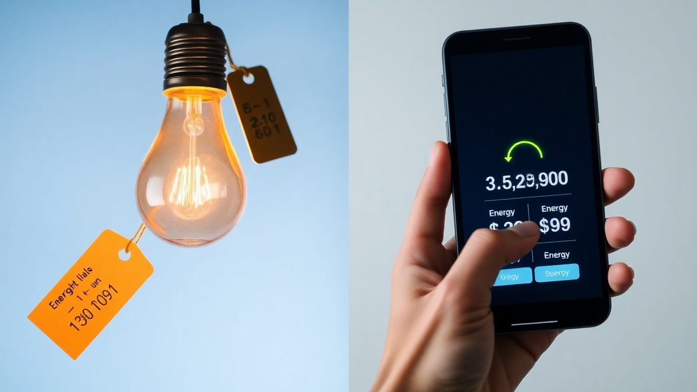 Prețuri dinamice la energie pe ecranul telefonului.