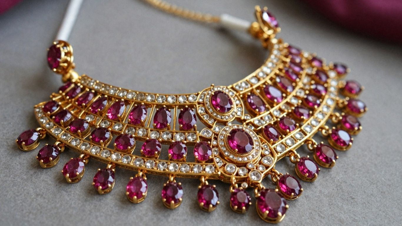Exquisite Kundan jewellery set with gemstones.