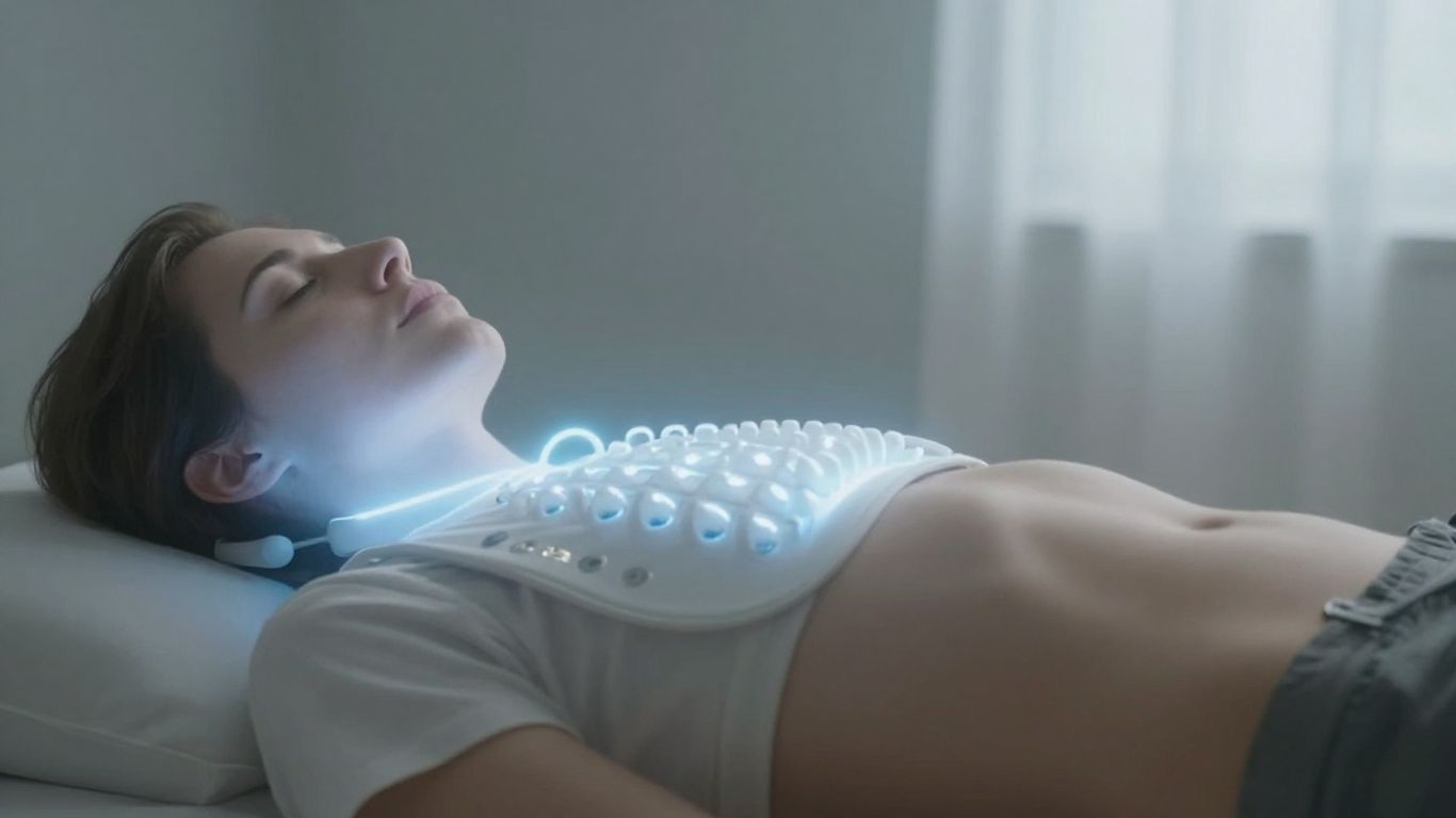 Person receiving PEMF therapy for relaxation and balance.