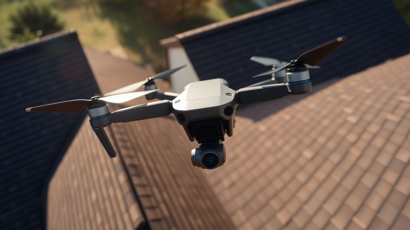 Autel Evo II drone inspecting a house roof.