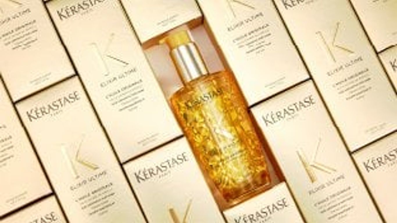Bottles of Kerastase hair products with packaging displayed.