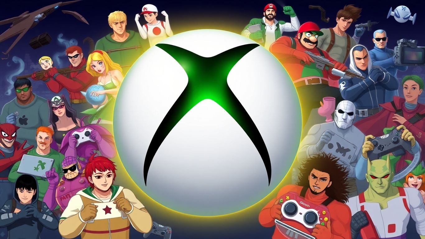 Vale a Pena o Xbox Game Pass em 2025? Análise Completa 1 Logo do Xbox com personagens e controles de jogos.