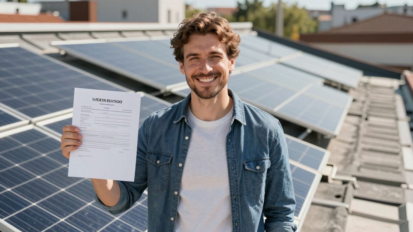 Hand Holding A Smartphone Displaying A 2026 Solar Loan Calculator With A 10.25% Interest Rate.