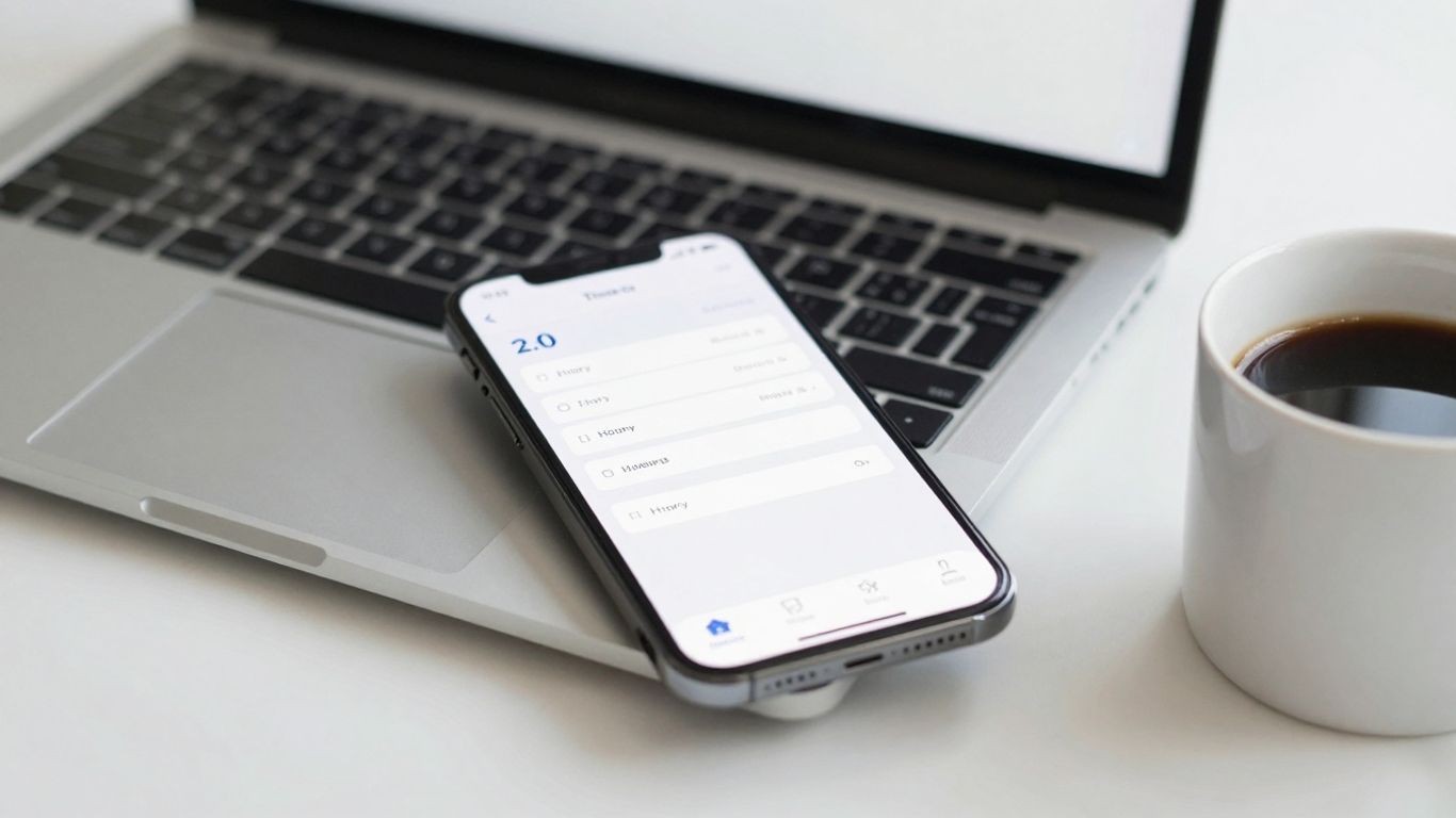 Smartphone showing a timesheet app on a desk.