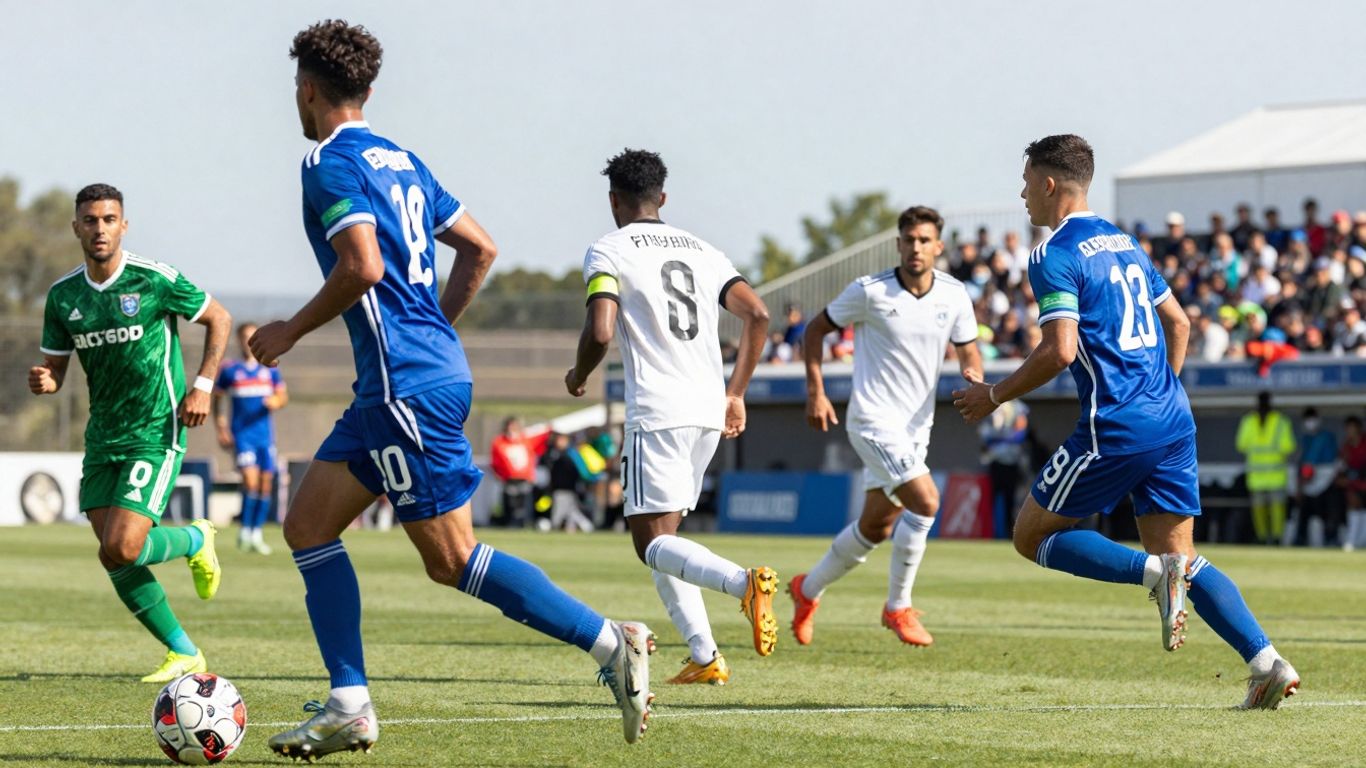 Mornington Soccer Club players in action on a green field.