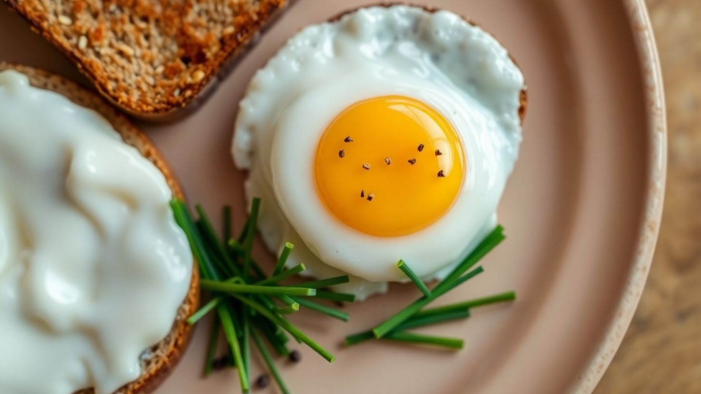 Delicious sunny-side-up egg with toast and chives.