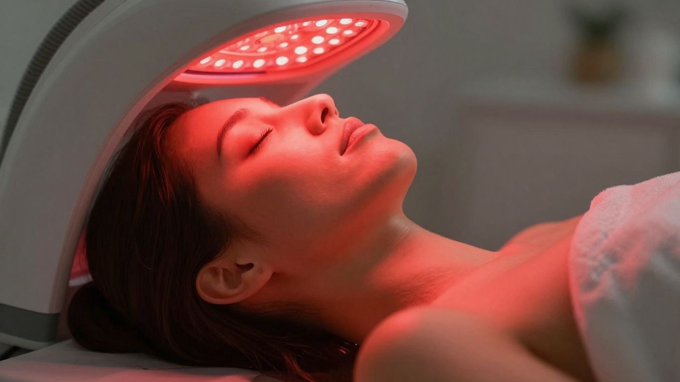 Person receiving red light therapy treatment