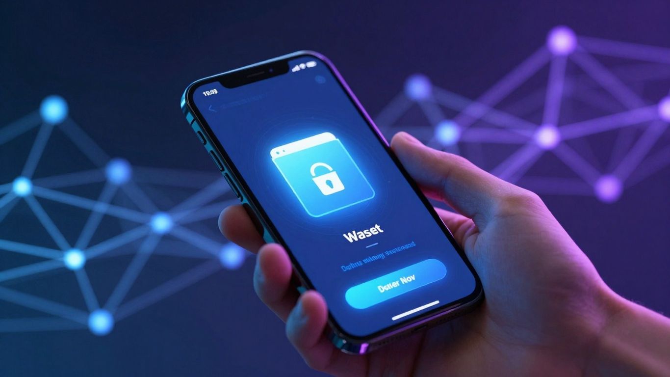 Digital blockchain wallet on a smartphone screen.