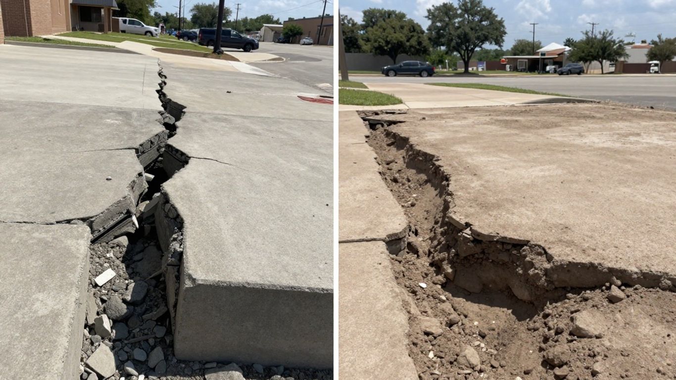 Cracked concrete foundations in Texas cities.