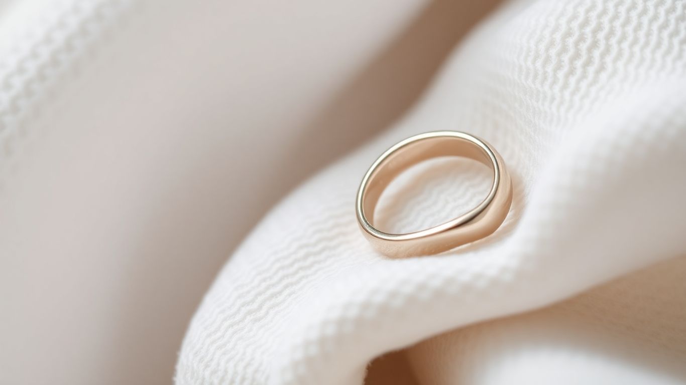 Bague en or blanc polie à la maison.