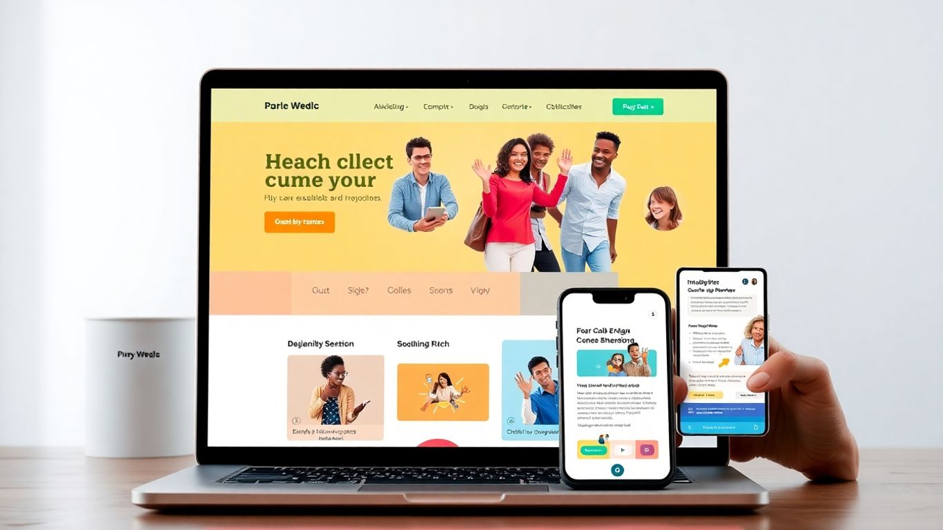 Modern website on devices with vibrant design and diverse users