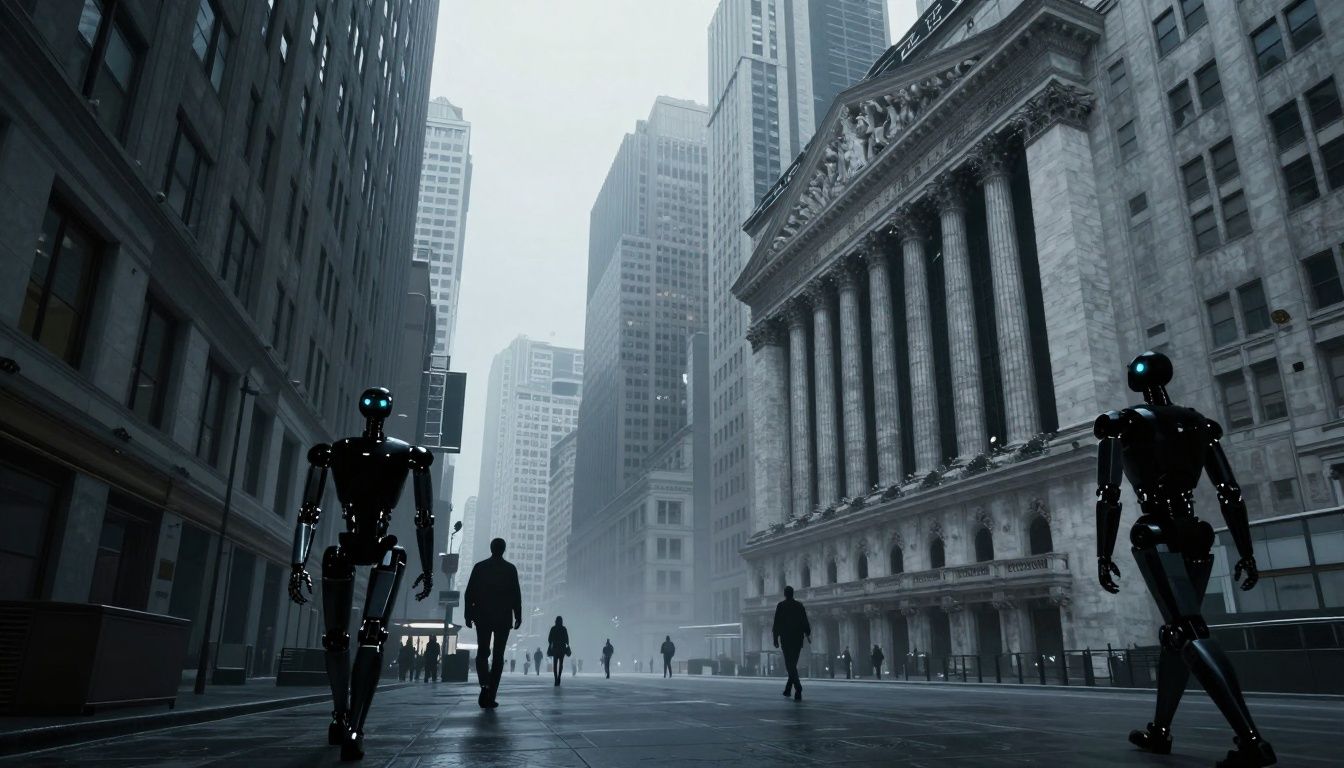 Robots replacing human workers in banking on Wall Street and Europe.