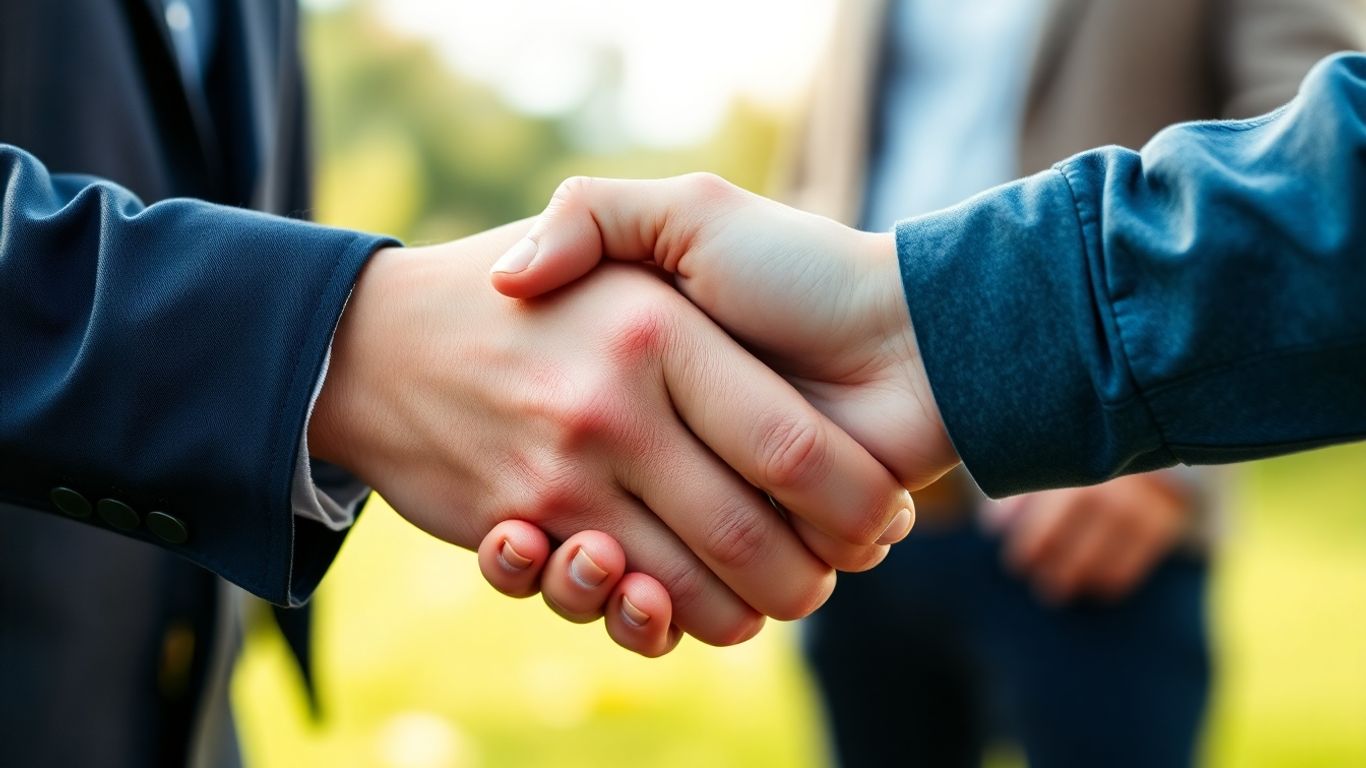 Mãos apertando em sinal de acordo e compromisso.