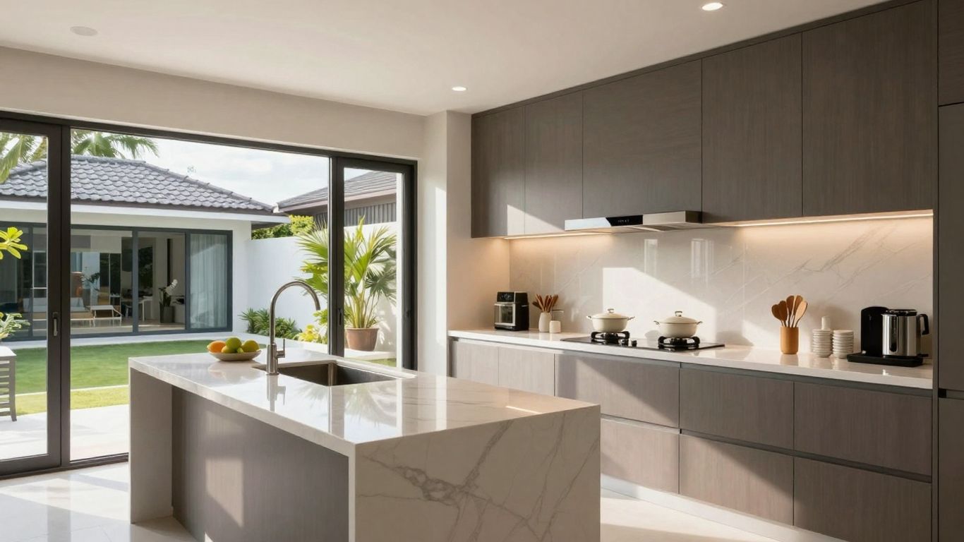Modern kitchen renovation in a luxury Phuket villa.