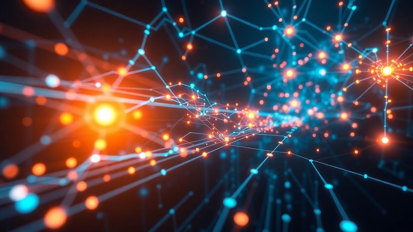 Abstract digital pathways and glowing nodes