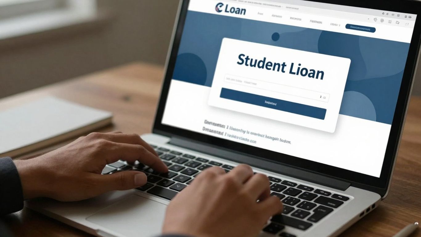 Hands typing on a laptop for student loan login.
