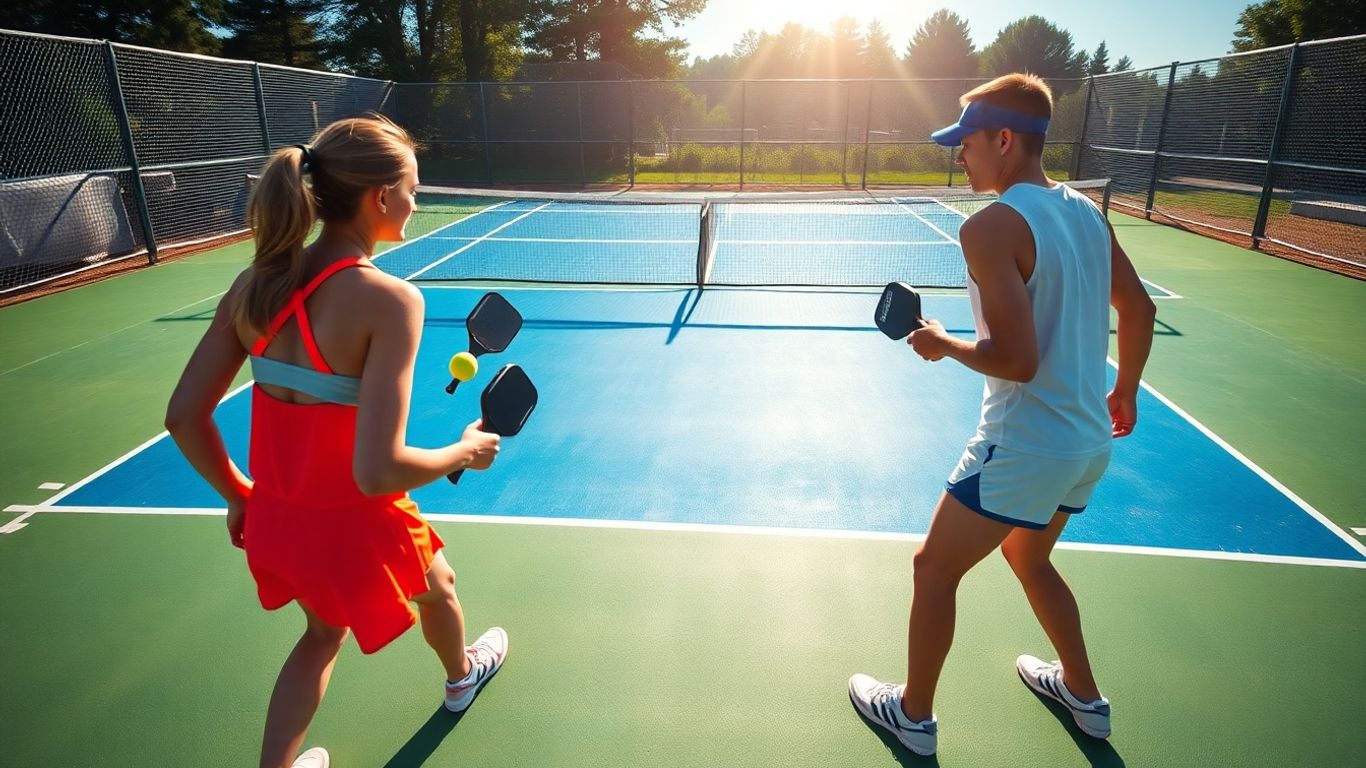 Pickleball game on a tennis court