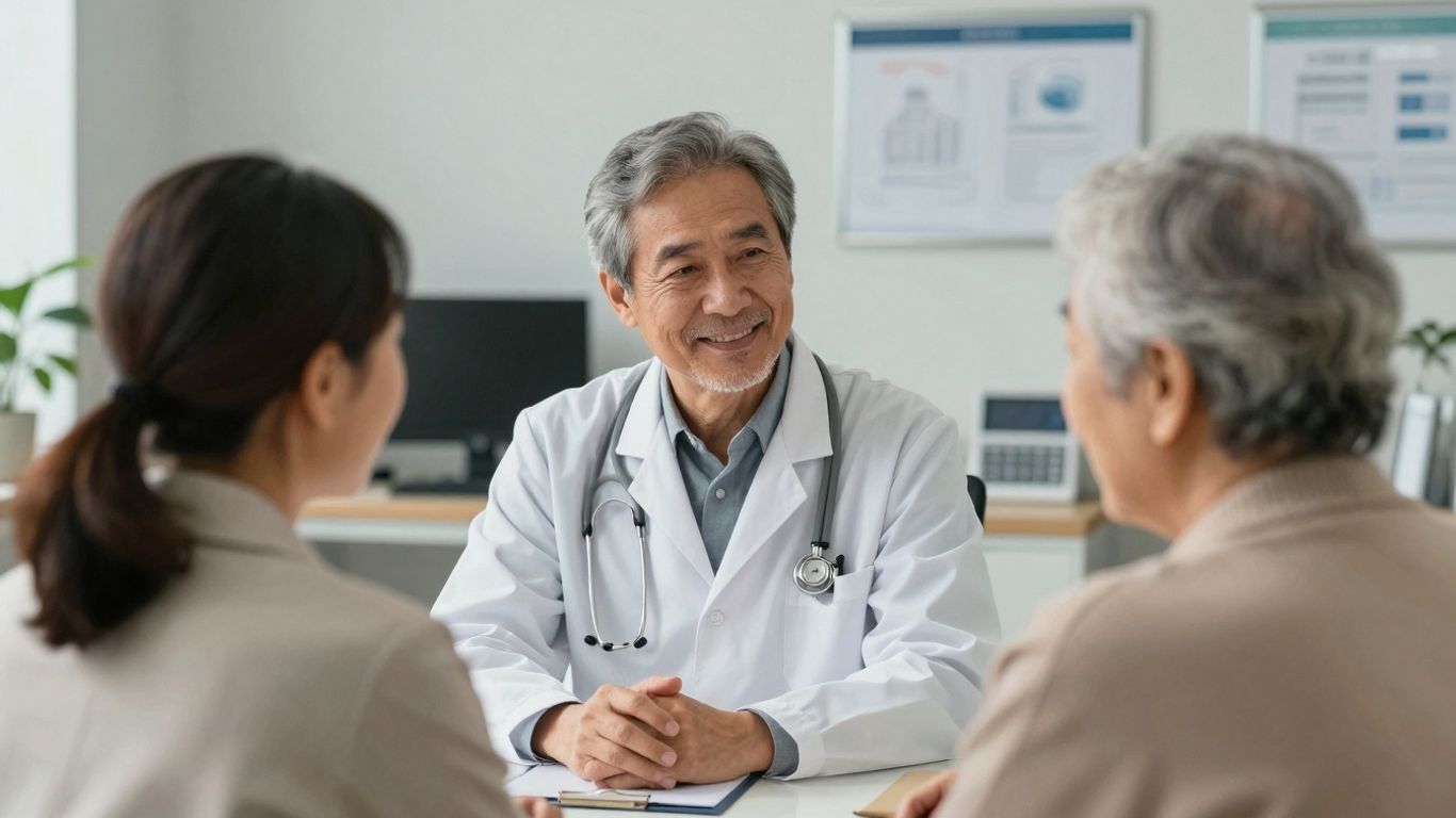 Medicul de familie ascultând atent un pacient în cabinet.