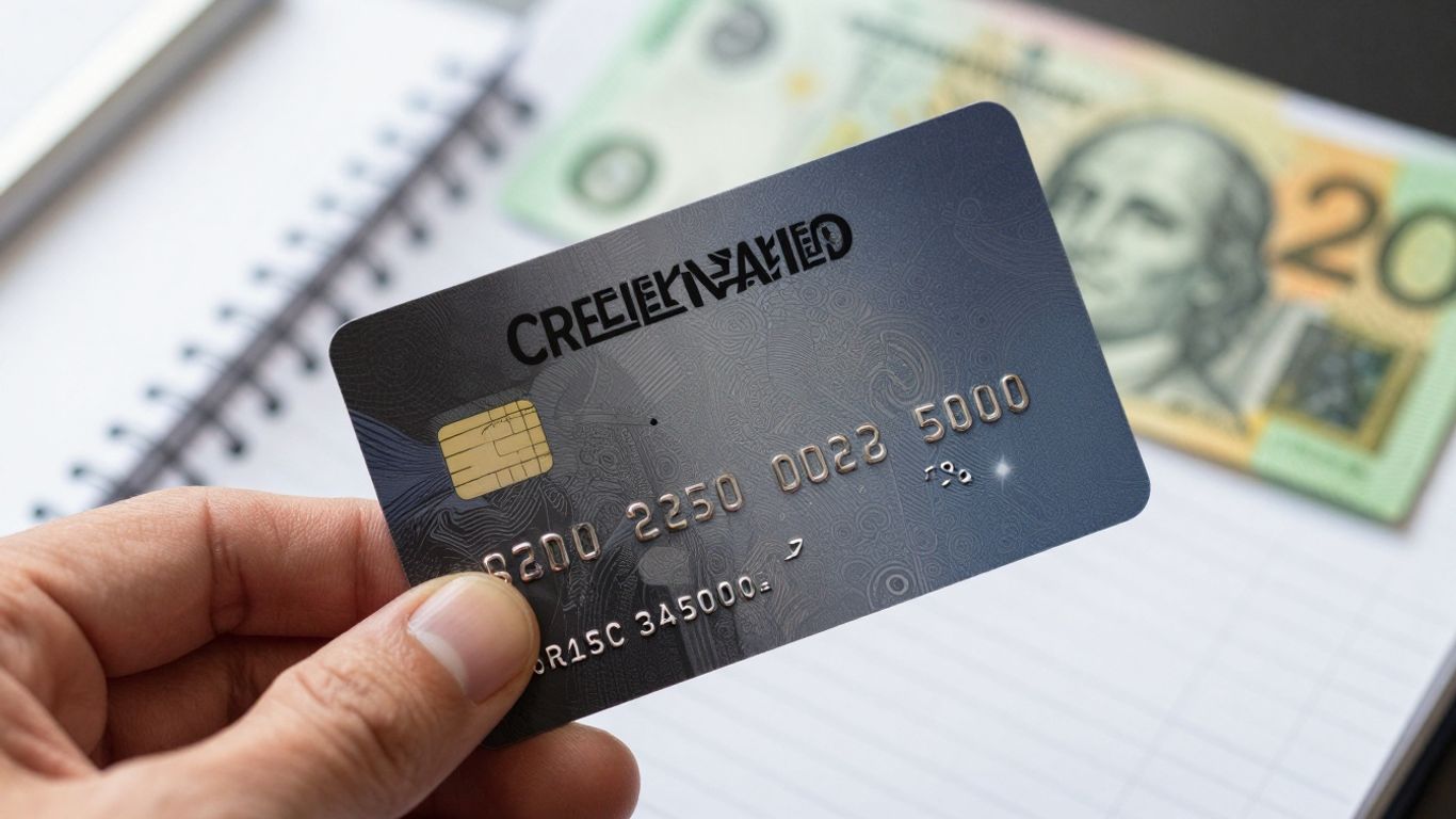Personal credit card with Australian money and business ledger.
