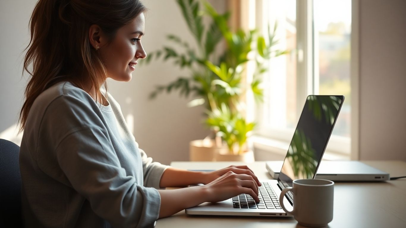 Australian woman doing data entry at home
