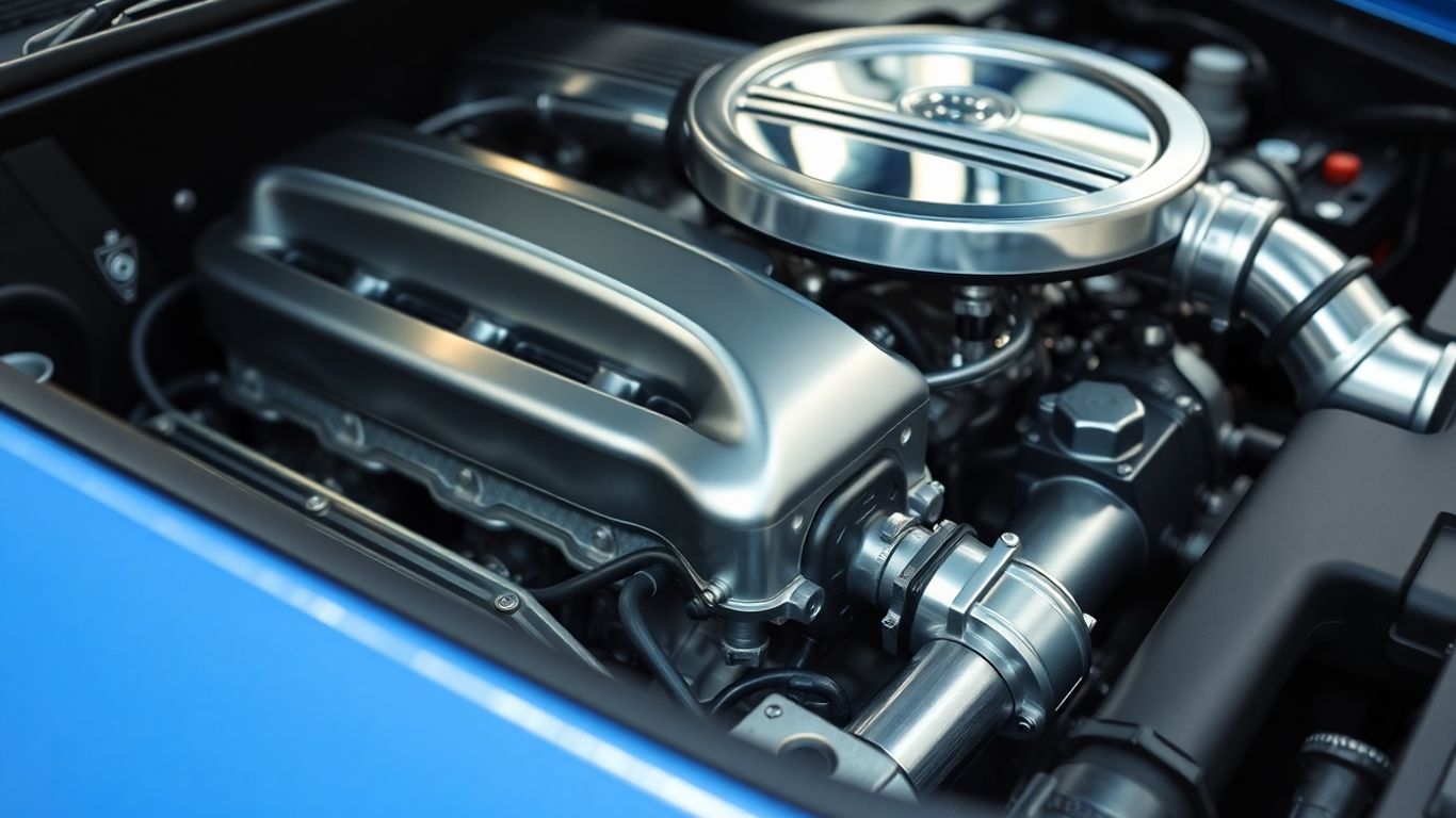 Close-up of a clean, new car engine.